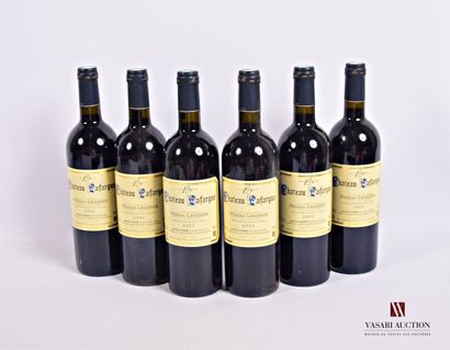 6 Bouteilles	Château LAFARGUE	Pessac Léognan	2001

	Et....