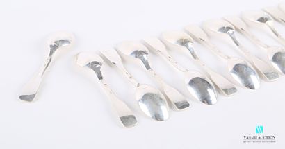 Set of twelve silver mocha spoons, the handles...