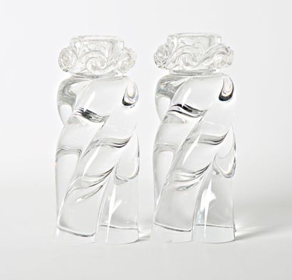 BACCARAT
Pair of translucent crystal candlesticks,...