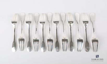 Suite of twelve silver cake forks, the handle...