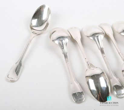 Suite of twelve silver tea spoons, the handle...