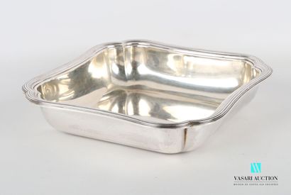 Square silver bowl, the edge pinched in the...