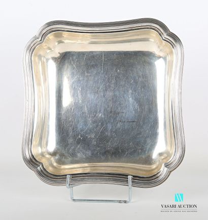 Square silver bowl, the edge pinched in the...