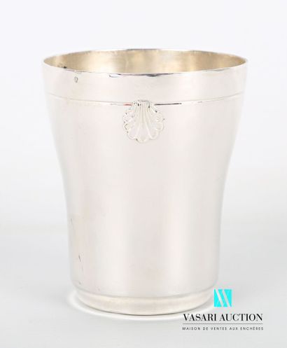 Silver tumbler of slightly moved form, posing...