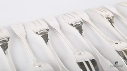 Suite of twelve silver cake forks, the handle...