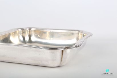 Square silver bowl, the edge pinched in the...