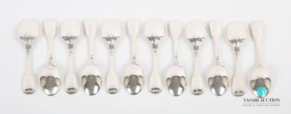 Set of twelve silver mocha spoons, the handle...