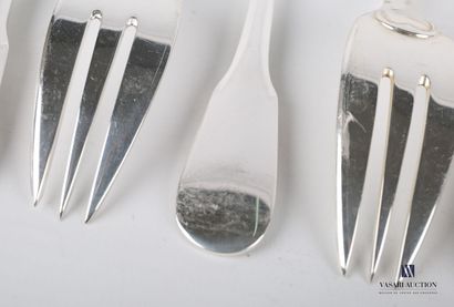 Suite of twelve silver cake forks, the handle...