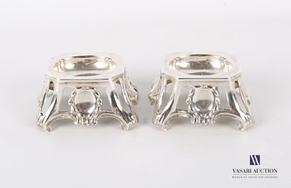 Pair of silver saltcellars of rectangular...