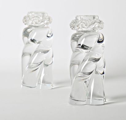 BACCARAT
Pair of translucent crystal candlesticks,...