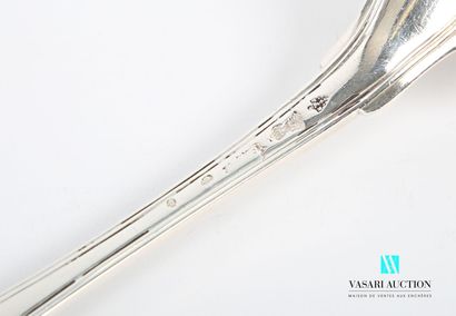 Silver sprinkling spoon, the handle hemmed...
