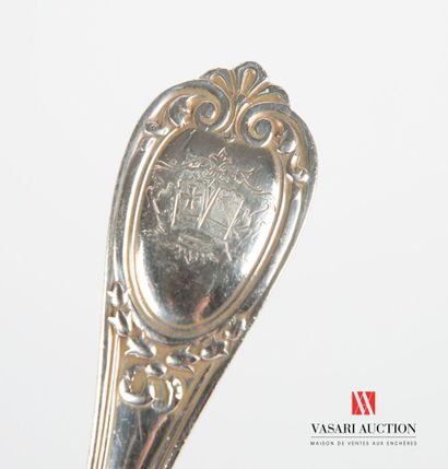 Suite of nine silver forks, the handle hemmed...