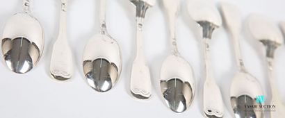 Set of twelve silver mocha spoons, the handle...