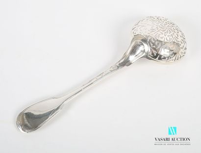 Silver sprinkling spoon, the handle hemmed...