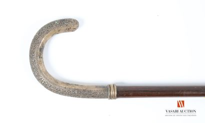 Walking stick, curved handle in engraved...
