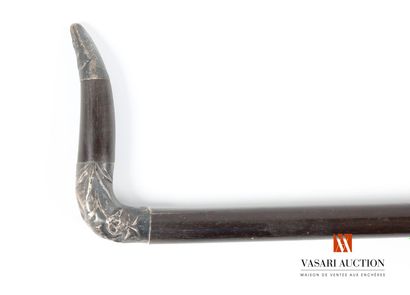 Rosewood cane with wooden and silver knob,...