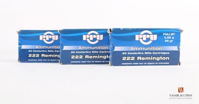 Cartouches PPU calibre 222 Remington, 3 boites...