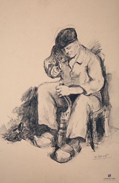 VALES Edmond (1918-2001)
Le sabotier 
Fusain...