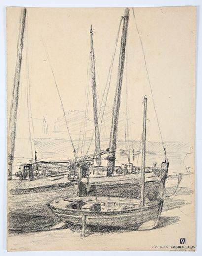 VALES Edmond (1918-2001)
Bateaux amarrés
Fusain...