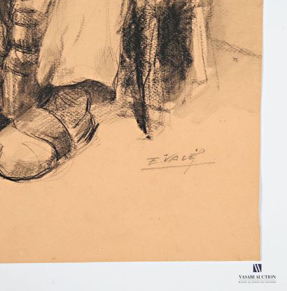 VALES Edmond (1918-2001)
Le sabotier 
Fusain...