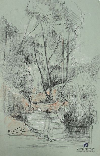VALES Edmond (1918-2001)
Ruisseau en forêt
Fusain...