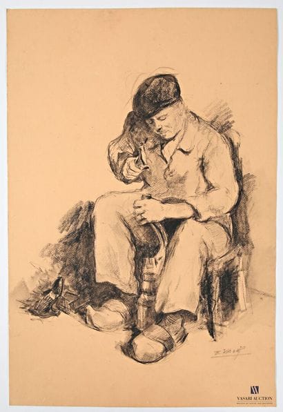 VALES Edmond (1918-2001)
Le sabotier 
Fusain...
