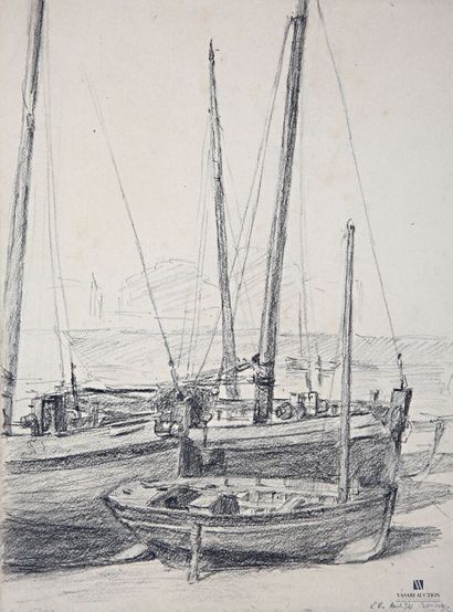 VALES Edmond (1918-2001)
Bateaux amarrés
Fusain...