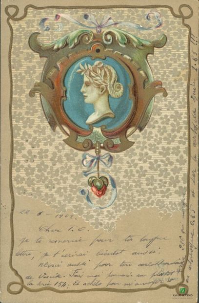 CPA - Portrait of a woman in color, on an...