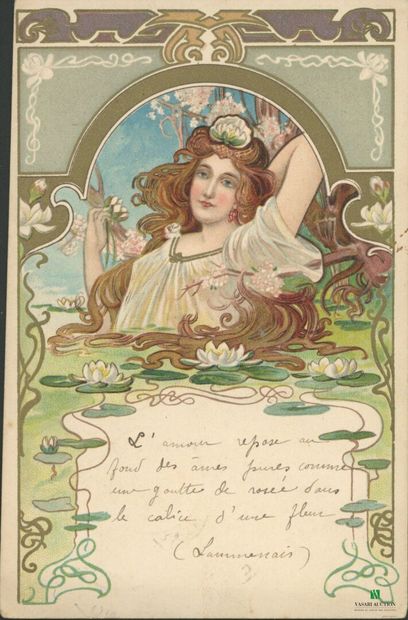 CPA - Portrait of a woman in color and gold...