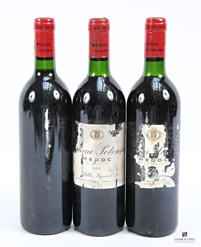 3 bottles Château POTENSAC Médoc 1990
	St:...