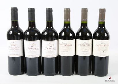 Lot of 6 bottles including :
3 bottles Château...