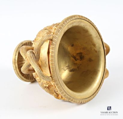 Gilt bronze bowl standing on a pedestal base...