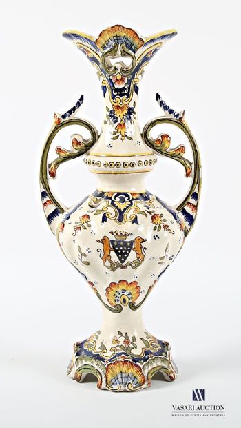 Earthenware baluster vase with polychrome...