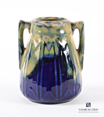 An ovoid stoneware vase with handles, decorated...
