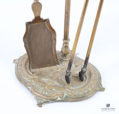 Bronze mantelpiece set, the shaft surmounted...