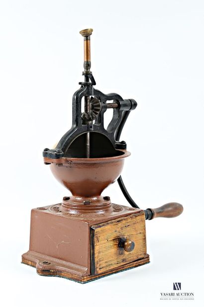 Brown painted iron coffee grinder by Peugeot...
