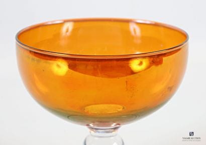 Round bowl in colored glass, standing on...