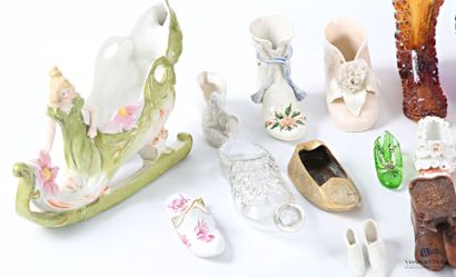 Lot of shoes in different materials (glass,...