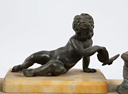 Marble writing case with a cherub playing...
