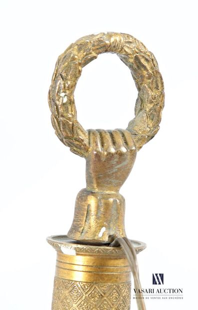 Bronze chandelier, the tubular shaft decorated...