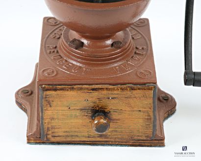 Brown painted iron coffee grinder by Peugeot...