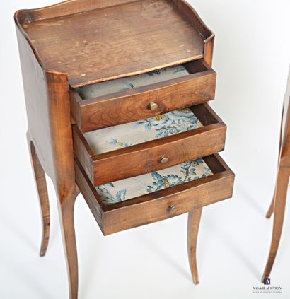 Pair of bedside tables in natural wood, opening...