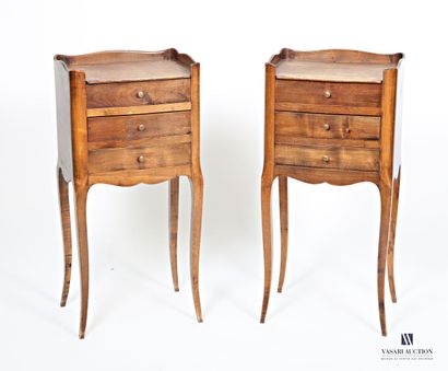 Pair of bedside tables in natural wood, opening...