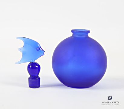 Moulded glass perfume bottle, tinted midnight...