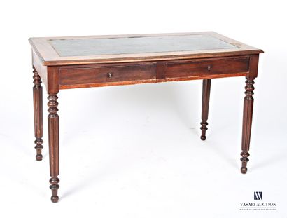Natural wood and veneer flat desk, the rectangular...