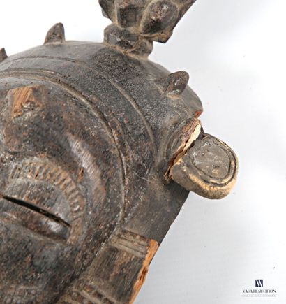 Old mask, wood with brown patina, wear mark...