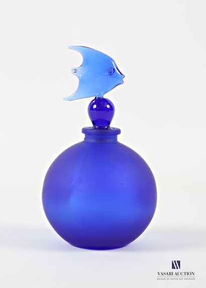 Moulded glass perfume bottle, tinted midnight...
