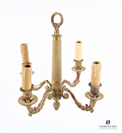 Bronze chandelier, the tubular shaft decorated...