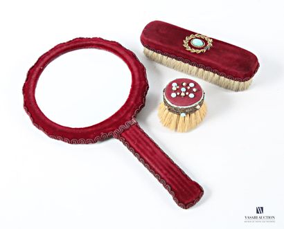 Toilet brush set in burgundy-red velvet decorated...