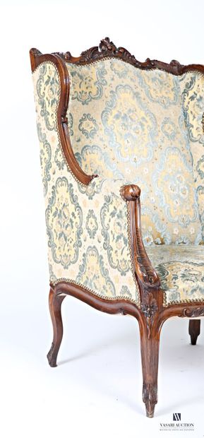 Molded and carved natural wood wingback shepherd's...